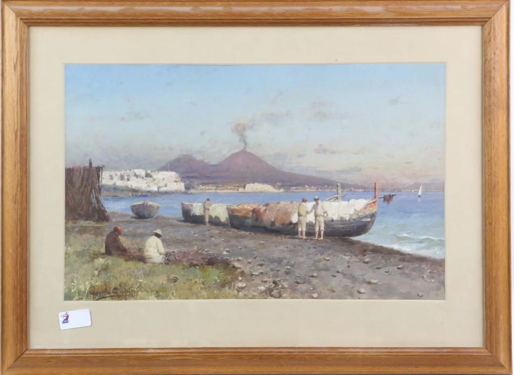  4-Francesco Coppola Castaldo-figure su una spiaggia con un vulcano attivo sullo sfondo 